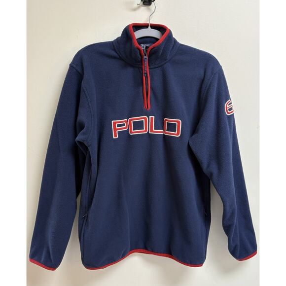 Polo Ralph Lauren Other - Polo Ralph Lauren Kids Fleece Pullover Size L 16 18 Navy Red Half Zip Jacket